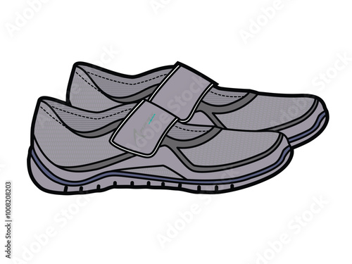 Female velcro sneakers technical flat sketch vector mockup template