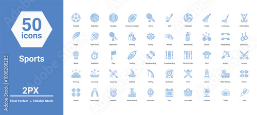 Sports blue line vector icons set stock illustration
