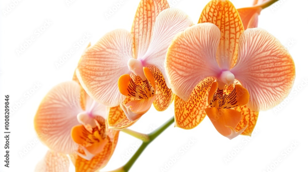 A stunning orchid flower in full bloom, standing out against a plain white background. A stunning orchid flower in full bloom, standing out against a plain white background.