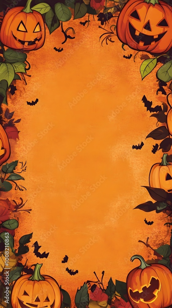 Spooky and Cute Halloween Cartoon Background with Pumpkin Lanterns and Festive Elements Spooky and Cute Halloween Cartoon Background with Pumpkin Lanterns and Festive Elements