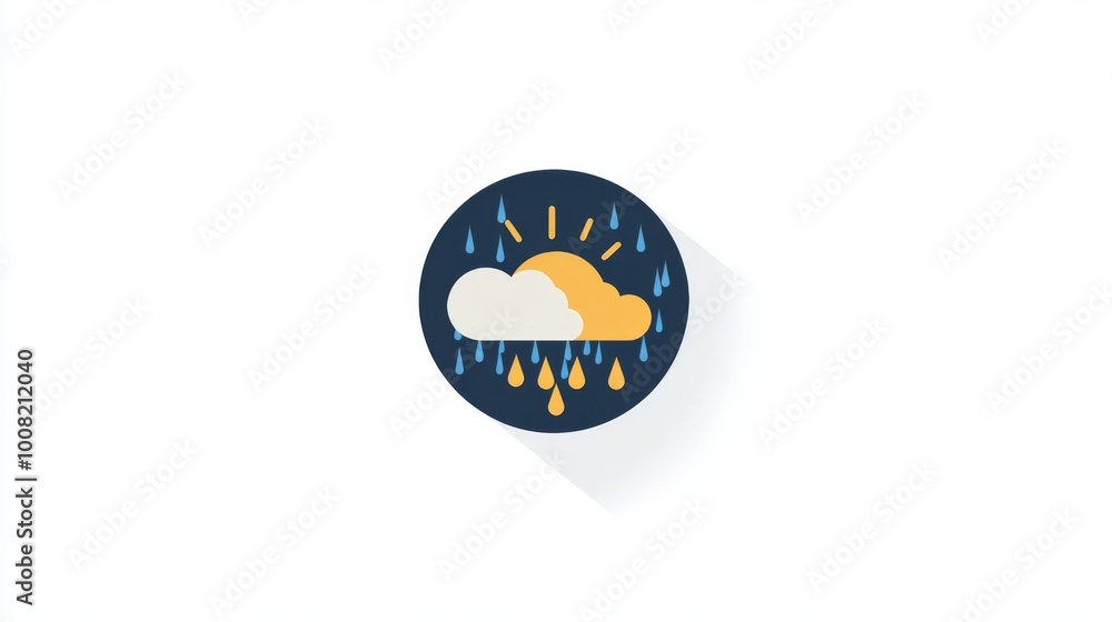 A weather icon showing heavy rain. It also includes a partly cloudy symbol and gloomy clouds on a white background. This flat vector image is a design element for websites or presentations. A weather icon showing heavy rain. It also includes a partly cloudy symbol and gloomy clouds on a white background. This flat vector image is a design element for websites or presentations.
