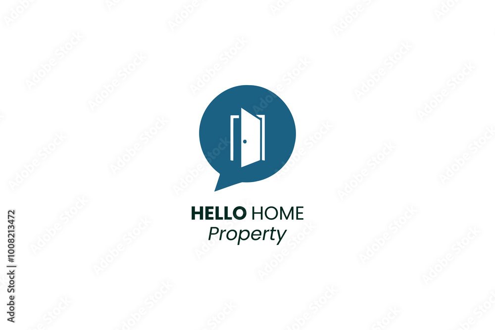 Hello Home Property logo with chat bubble and door icon Hello Home Property logo with chat bubble and door icon