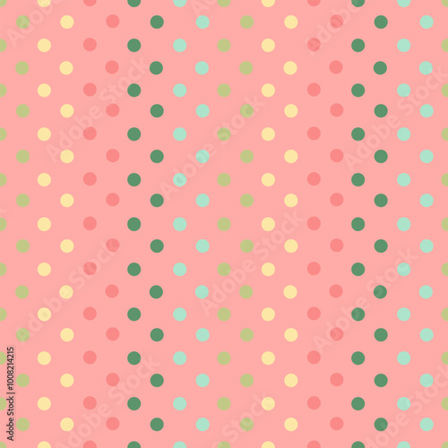 Seamless polka dots, hand drawn design, fabric pattern, retro, soft colors