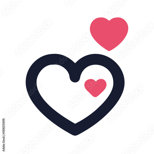 Overlapping hearts icon in black and pink outline style.