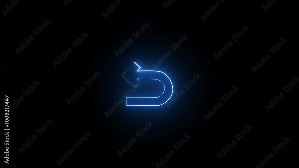 neon return icon designon road driver uturn icon on black background 4k video animation . neon return icon designon road driver uturn icon on black background 4k video animation .