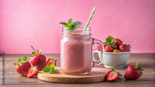 Wallpaper Mural Cool off with a refreshing strawberry smoothie served in a mason jar. Ideal for a healthy breakfast or Torontodigital.ca