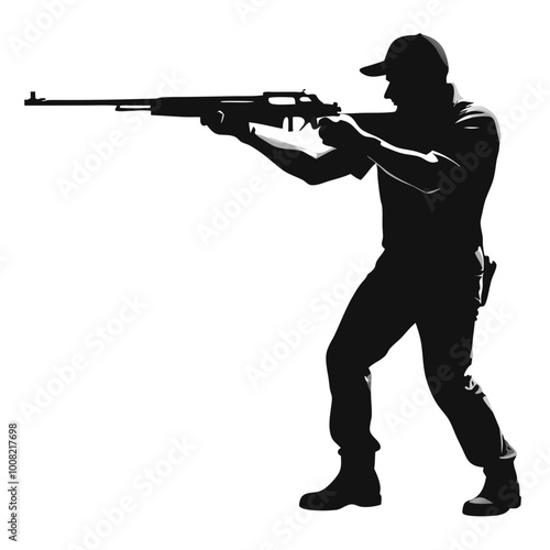 Sharpshooter Silhouette: A dramatic silhouette of a man aiming a rifle, capturing intensity and focus. Perfect for military, hunting, or action themes.