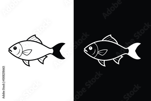 Fish icon black lineout Vector icon isolated on black and white background.