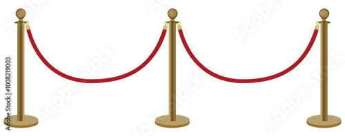 Red Rope Barrier with Golden Poles Illustration Isolated on White Background