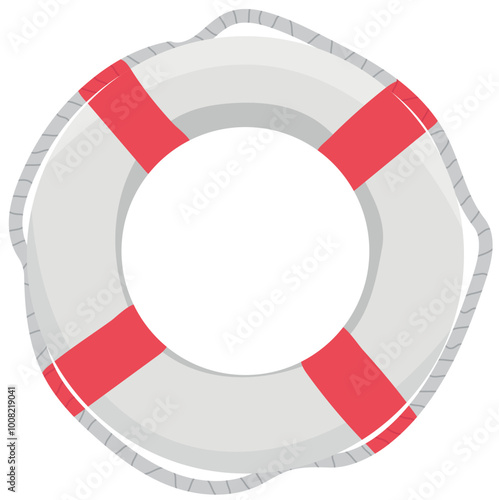 Lifebuoy with Red Stripe and Rope Safety Illustration Isolated on White Background