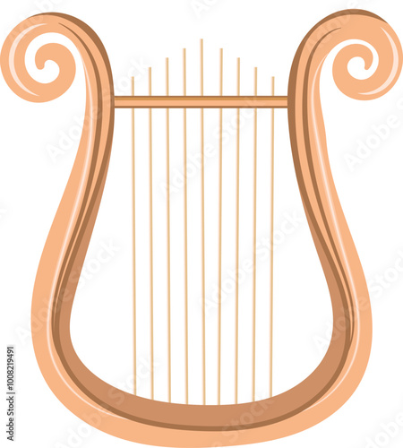 Golden Lyre or Old Harp String Musical Instrument Illustration Isolated on White Background