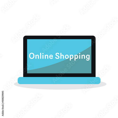 laptop with 'Online Shopping' text, ideal for e-commerce and digital marketing. Vector illustration