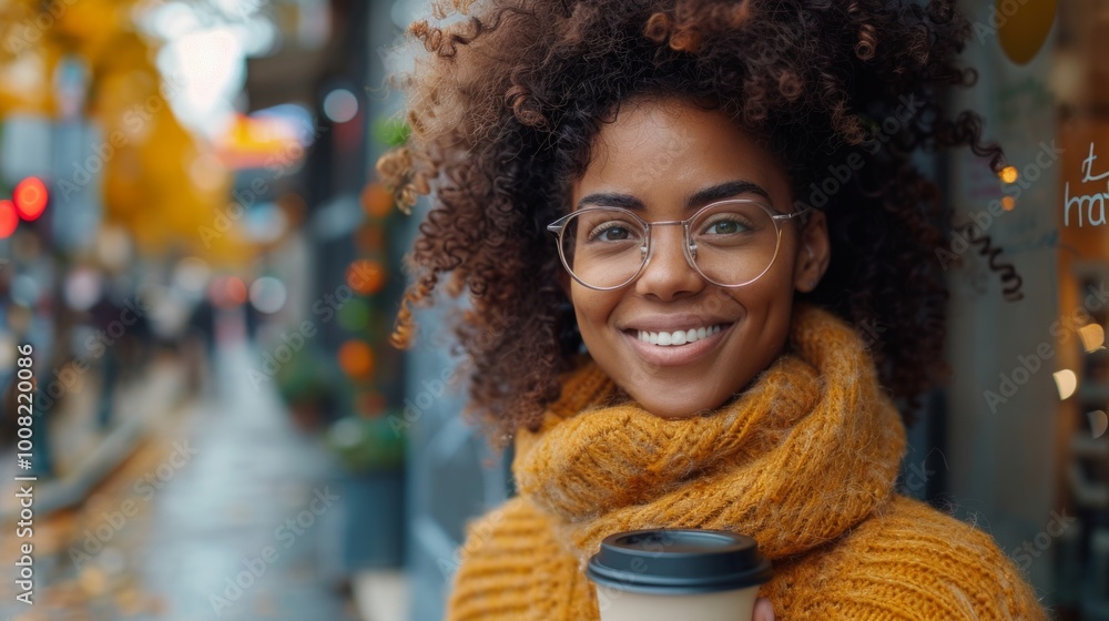 business, drinks, lifestyle and people concept - close up of young smiling african american businesswoman with coffee cup walking downstairs to city subway business, drinks, lifestyle and people concept - close up of young smiling african american businesswoman with coffee cup walking downstairs to city subway