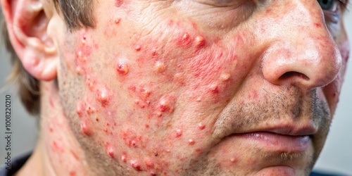 Detailed close-up of skin allergy rash dermatitis, showcasing unique textures and variances. Perfect for medical photo