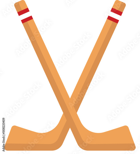 Wooden Hockey Sticks Illustration Isolated on White Background
