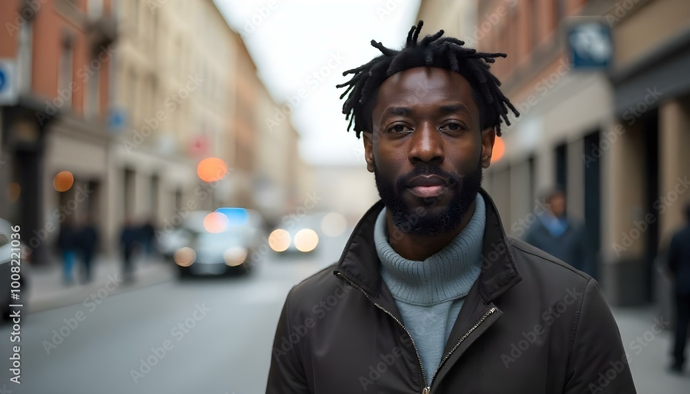 A black African American man standing in the street portrait A black African American man standing in the street portrait