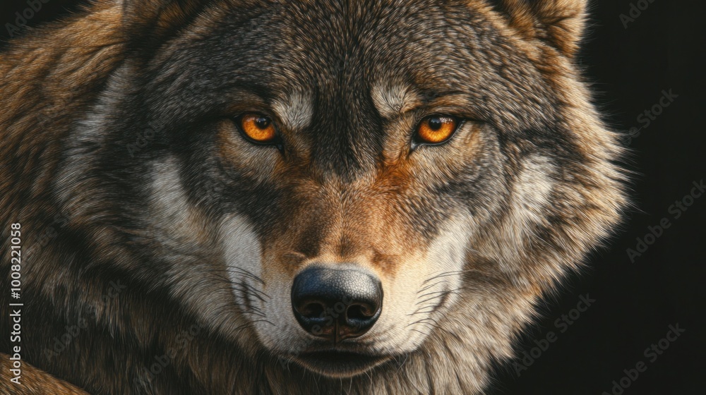 A close-up of a wolf's face, showcasing its intense gaze and detailed fur texture. A close-up of a wolf's face, showcasing its intense gaze and detailed fur texture.