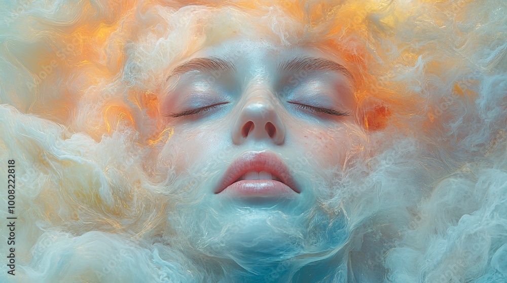 A vivid and surreal portrayal of a woman face enveloped in a myriad of colors.Abstract,illustration,concept art A vivid and surreal portrayal of a woman face enveloped in a myriad of colors.Abstract,illustration,concept art