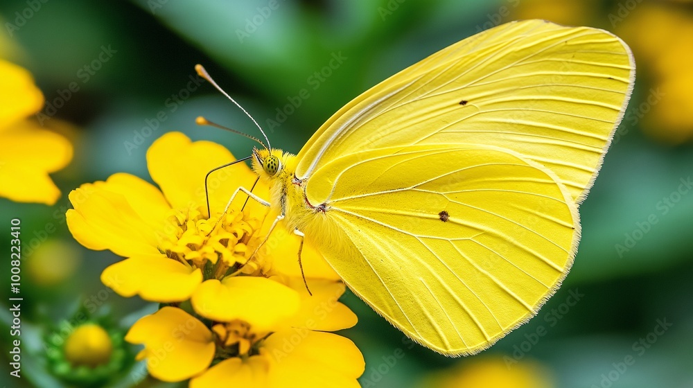 Vibrant Yellow Butterfly on Bright Yellow Flower Vibrant Yellow Butterfly on Bright Yellow Flower