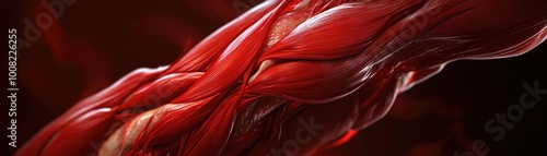 Close-up of human muscle fibers showcasing texture and detail, ideal for educational and medical illustrations.