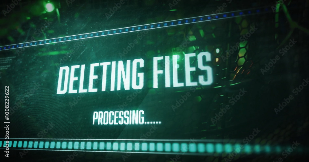Fototapeta premium Image of deleting files, processing text on interface over computer server