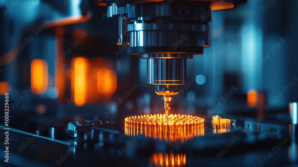 Close-Up of High-Tech Industrial Machine Manufacturing Microchips Close-Up of High-Tech Industrial Machine Manufacturing Microchips