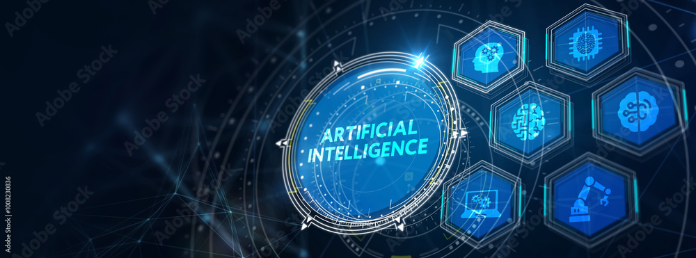 Artificial intelligence (AI), machine learning and modern computer technologies concepts. 3d illustration Artificial intelligence (AI), machine learning and modern computer technologies concepts. 3d illustration