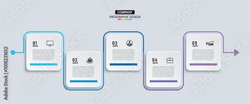 5 data infographics square layout paper template. Illustration business abstract background.