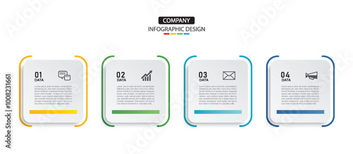 4 data infographics square layout paper template. Illustration business abstract background.