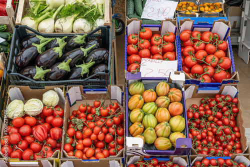 Tomatoes and other vegetables for sale at a market