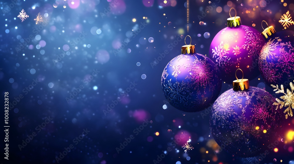 Fototapeta premium Colorful Christmas ornaments with a festive background.