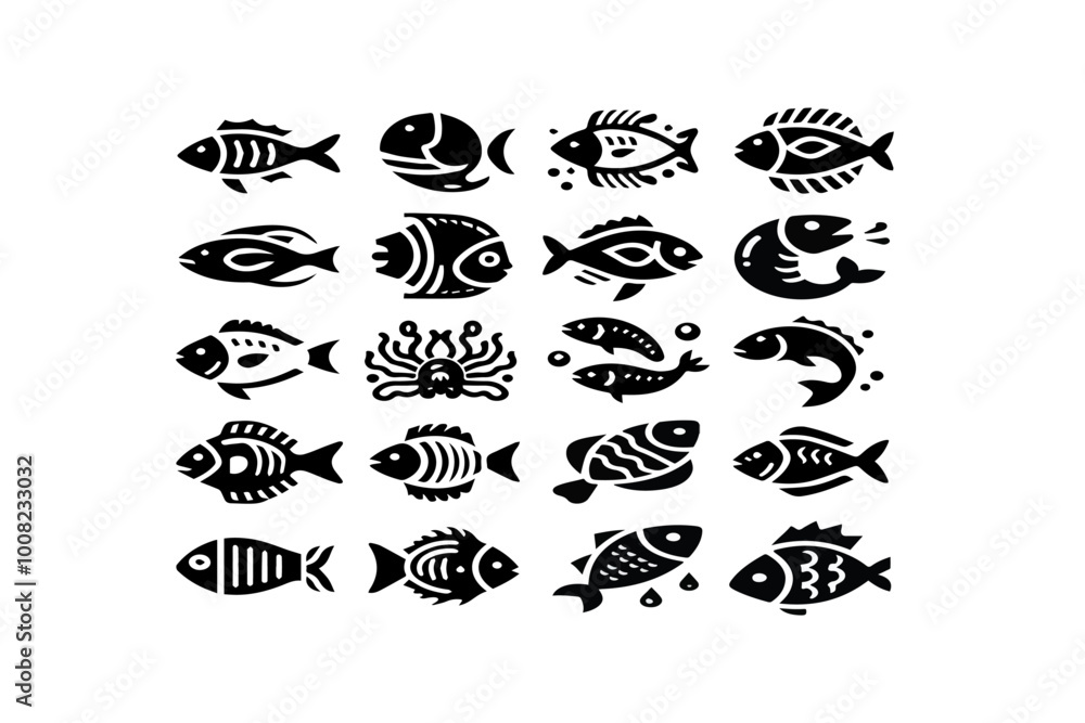 Obraz premium Fish icon vector set isolated on white background. food illustration sign collection.