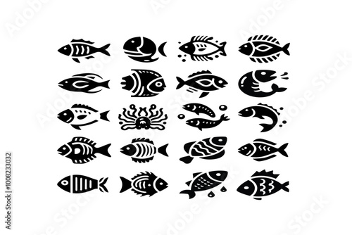  Fish icon vector set isolated on white background. food illustration sign collection.