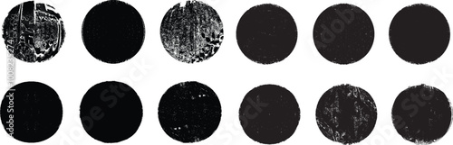 Vector rough edges badges set .Grunge set of textured black labels . Pack of vector stickers. Grunge circle stamps, insignias, labels, tags for your design. Grunge textured black vector rubber stamps