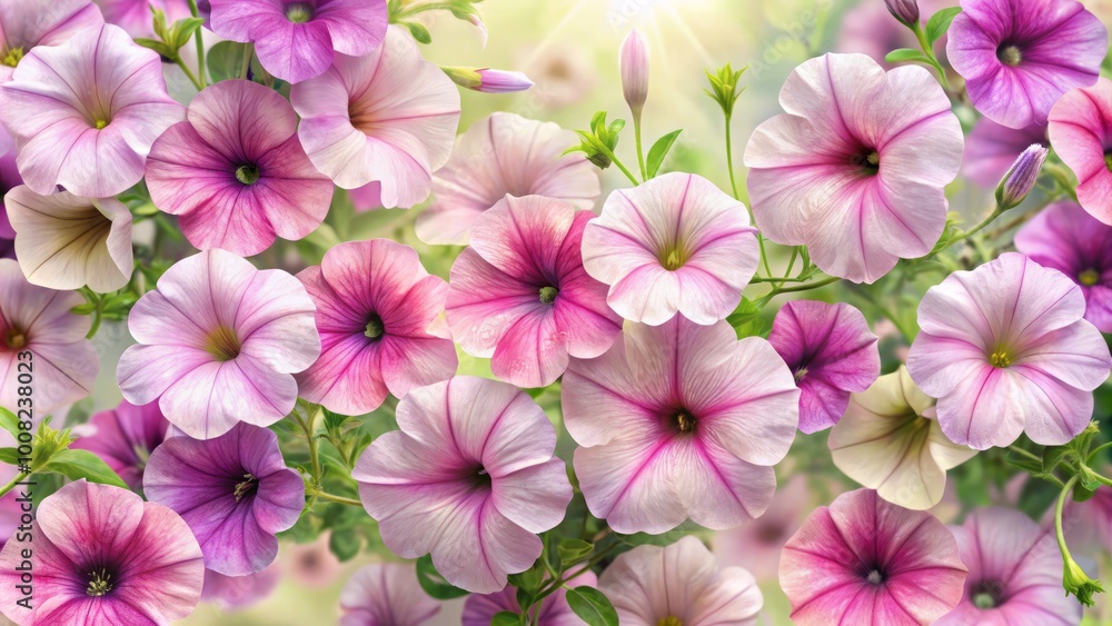 Gentle pastel backdrop with subtle petunia flowers, ideal for elegant and serene design projects, instilling a sense of Gentle pastel backdrop with subtle petunia flowers, ideal for elegant and serene design projects, instilling a sense of