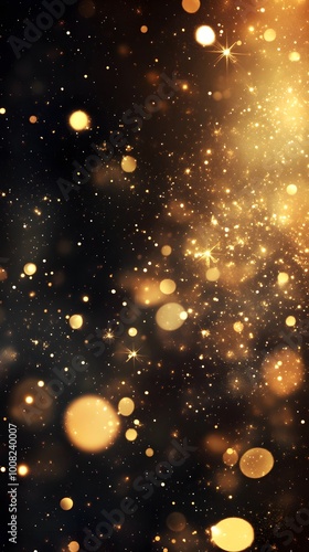 A shimmering background of golden particles on a dark surface.