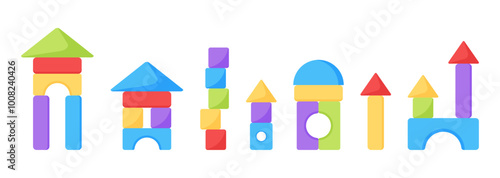 Set of house block building kids montessori collection cartoon flat illustration clipart