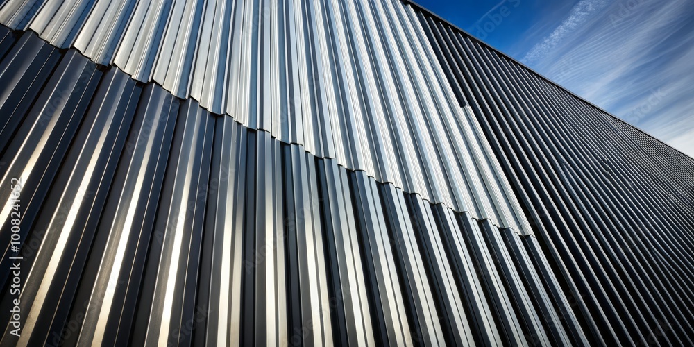 Ideal for modern architecture, this black silver corrugated metal background offers an industrial texture that enriches Ideal for modern architecture, this black silver corrugated metal background offers an industrial texture that enriches
