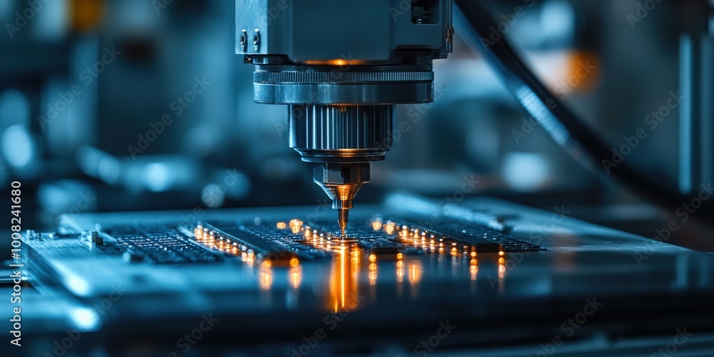 Close-Up of High-Tech Industrial Machine Manufacturing Microchips Close-Up of High-Tech Industrial Machine Manufacturing Microchips