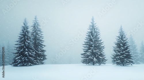 Snowy Forest Landscape with Pine Trees and Falling Snow