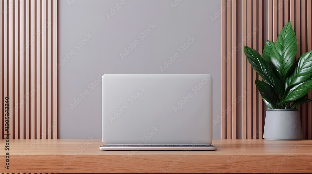 Fototapeta premium Minimalist Home Office with Streamlined Technological Accessories in Soft Natural Light