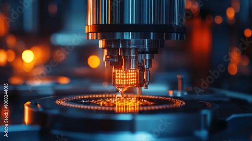 Close-Up of High-Tech Industrial Machine Manufacturing Microchips