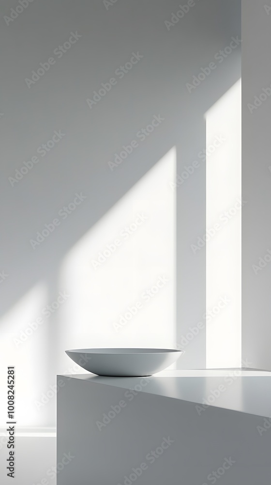 Fototapeta premium A minimalist scene featuring a simple white bowl on a sleek surface.