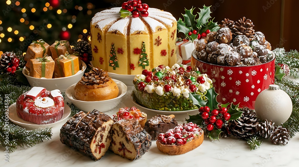 Christmas Dessert Table with Festive Cakes Cookies and Decorations Christmas Dessert Table with Festive Cakes Cookies and Decorations