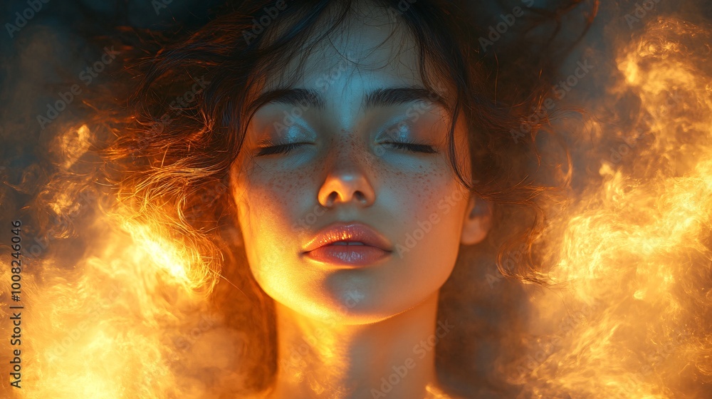 young woman meditating with cosmic waves and global consciousness, illustration,abstract,concept art young woman meditating with cosmic waves and global consciousness, illustration,abstract,concept art