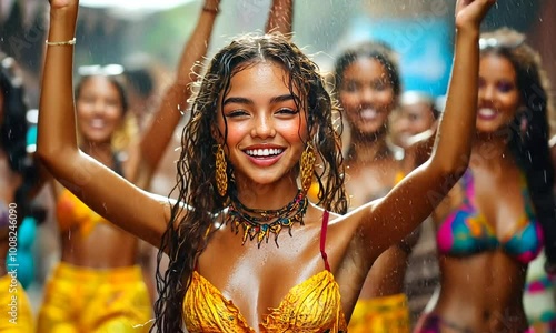 Woman Dancing in the Rain at a Festival