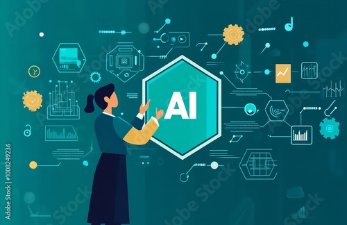 An AI Logo on the Background of Data and Technology Icons

 photo