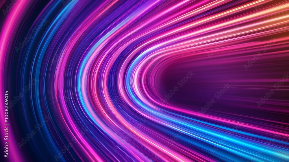 Vibrant neon light trails on a dark background, abstract motion illustration. Vibrant neon light trails on a dark background, abstract motion illustration.