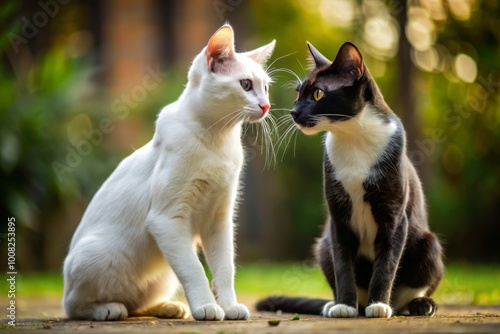 Playful Black Oriental Cat and White Cat Engaged in Fun and Mischievous Playtime in 4K Footage