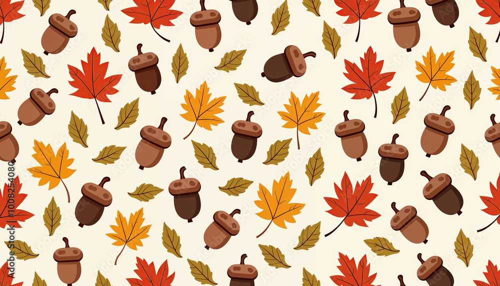 Seamless pattern of autumn leaves and acorns Seamless pattern of autumn leaves and acorns